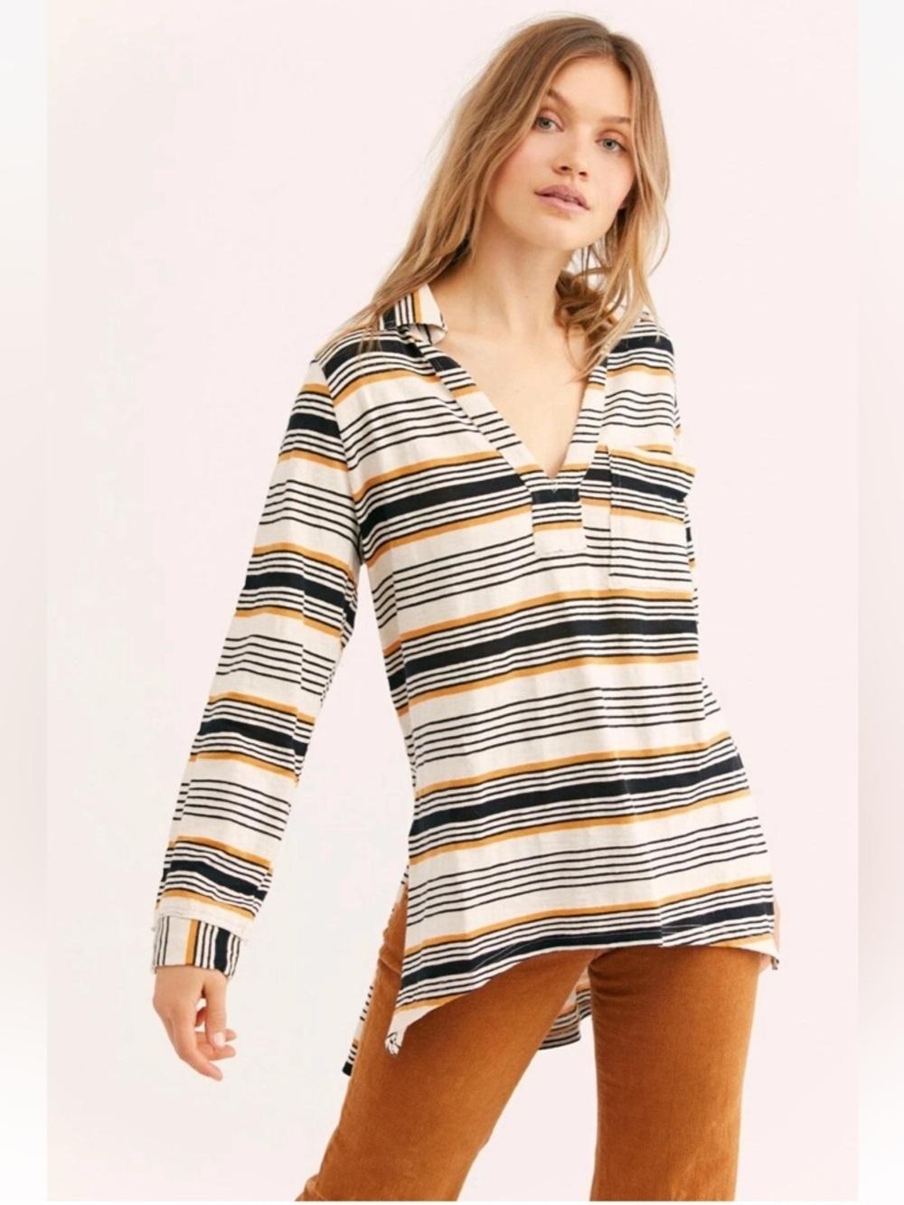Free People | Beach Breaker Tunic High Low Hen Size S Brown Pullover V-neck